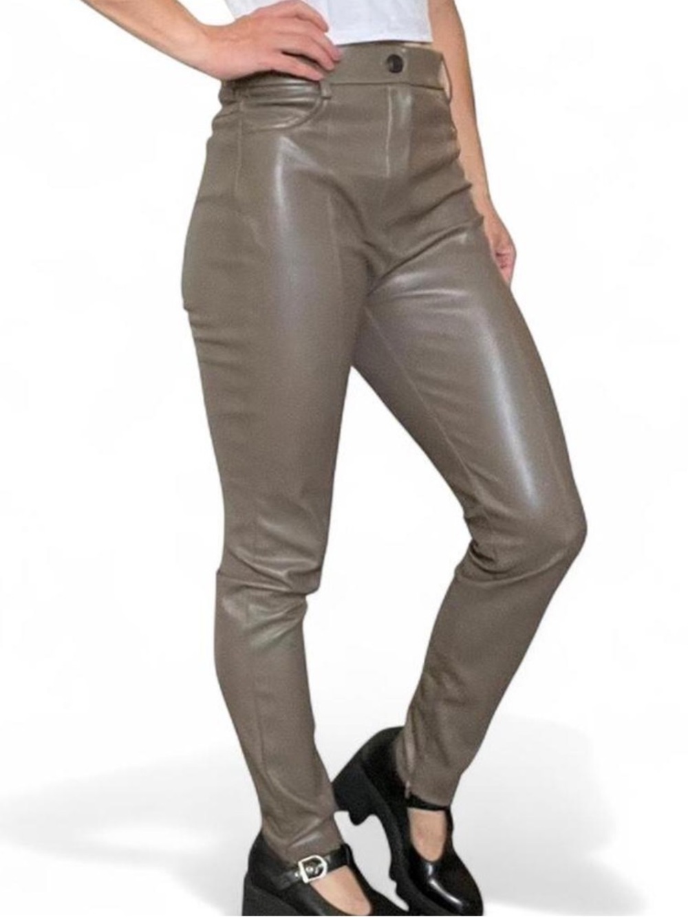 ZARA High Waisted Faux Leather Skinny Pants Gray